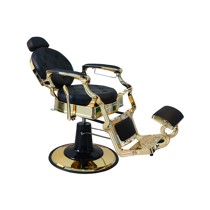 HZ8799AGD Čierna pozlátená vintage holičská stolička